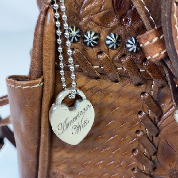 American West Tooled Leather Shoulder Bag Purse A27 - Picture 3 of 15